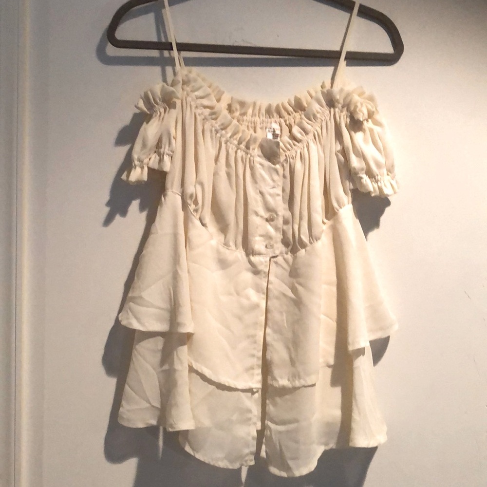 Vintage European Cream Off the Shoulder Top